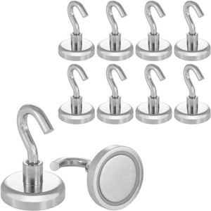 Poppstar Hakenmagnet 1010768, Neodym, extra stark, Ø 32mm, Haftkraft 36kg, silber, 10 Stück