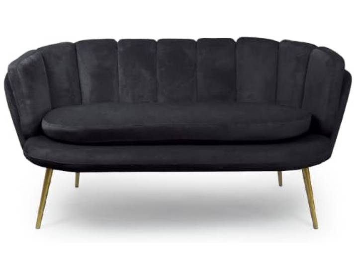 Menzzo Brenda 2-Sitzer-Sofa mit Samtbezug und goldenen Beinen, Schwarz