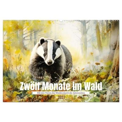 Zwölf Monate im Wald (Wandkalender 2027 DIN A2 quer), CALVENDO Monatskalender