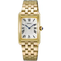 Seiko Classic Rechteckig Quarz 22 mm Goldfarben Weiß Damenuhr HGG001P1