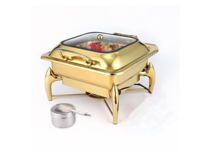 Quadratische Chafing Dishes aus Edelstahl for das Buffet chafing dish Mit Glasdeckel und Dämpfungsdesign – Speisenwärmer for Partybuffets, stabiler Stand