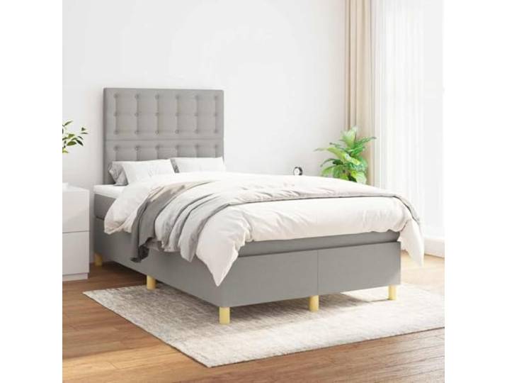 KTHLBRH Boxspringbett mit Matratze hellgrau 120 x 190 cm Verstellbares Kopfteil, mittelfeste Unterstützung, inklusive Matratzenschoner, atmungsaktiver Stoff