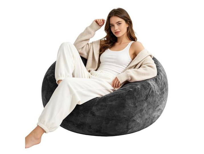 Pouf poire 4FT pour adulte gris foncé assise moelleuse en éponge housse lavable pliable