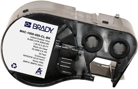 Brady M4C-1000-595-CL-BK fita de vinil preto sobre transparente 25,4 mm x 6,1 m