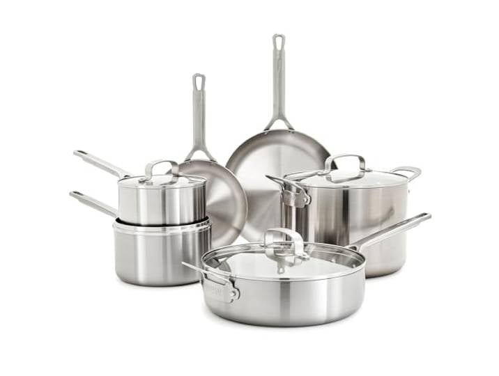 GreenPan x Bobby Flay 10-teiliges Edelstahl-Kochgeschirr-Set, dreilagige, mehrschichtige Töpfe und Pfannen, professionelle Qualität, ofen- und grillfest bis 315 °C, spülmaschinenfest, langlebig