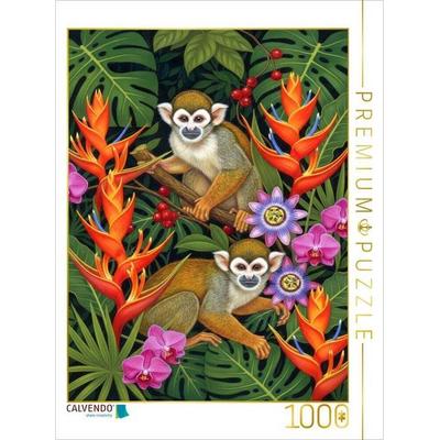 CALVENDO Puzzle Totenkopfäffchen zwischen Blüten | 1000 Teile Lege-Größe 64x48cm Foto-Puzzle für glückliche Stunden