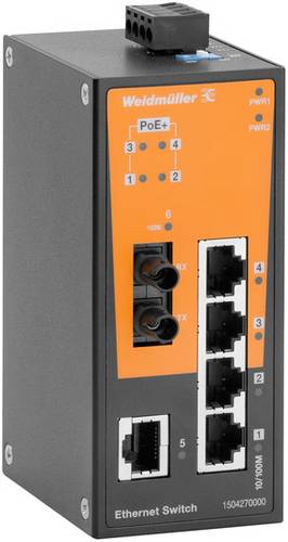 Weidmüller 1504290000 IE-SW-BL06T-1TX-4POE-1ST Industrial Ethernet Switch 10 / 100MBit/s PoE-Funktion
