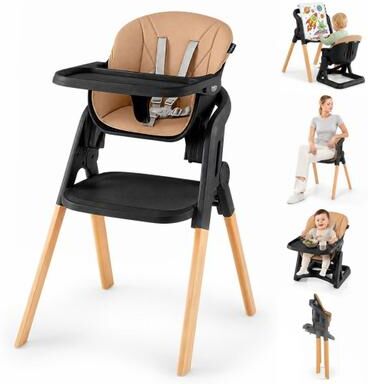 Costway 7-in-1 Convertible Foldable Baby High Chair with Adjustable Tray for Kids-Brown