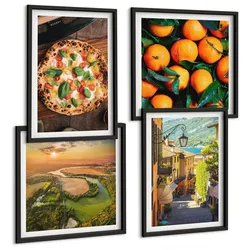 BILDER SET 4er Set - 50x50 cm & 40x60 cm Schwarzer Rahmen - Italienische Flüsse, Hügel, Straße