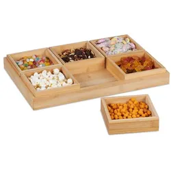 Relaxdays Snackschalen Set mit Serviertablett Hellbraun