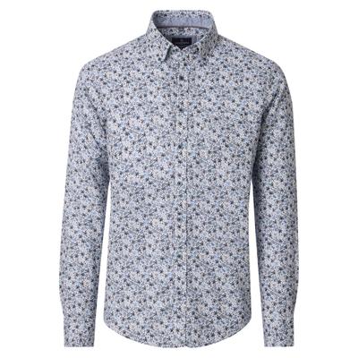 Leinenhemd CASAMODA "CASAMODA Leinenhemd Langarm Print", Herren, Gr. XXL, Normalgrößen, blau, 55% Leinen, 45% Baumwolle, bedruckt, lässig geschnitten, Hemden