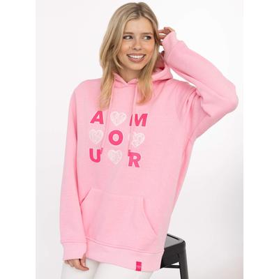 Hoodie ZWILLINGSHERZ "AMOUR", Damen, Gr. S/M, rosa (pink), Sweatware, Obermaterial: 50% Baumwolle, 50% Polyester, Sweatshirts Hoodie, gesticktes Motiv mit Herzen und Spitze, Kapuze, Kängurutasche