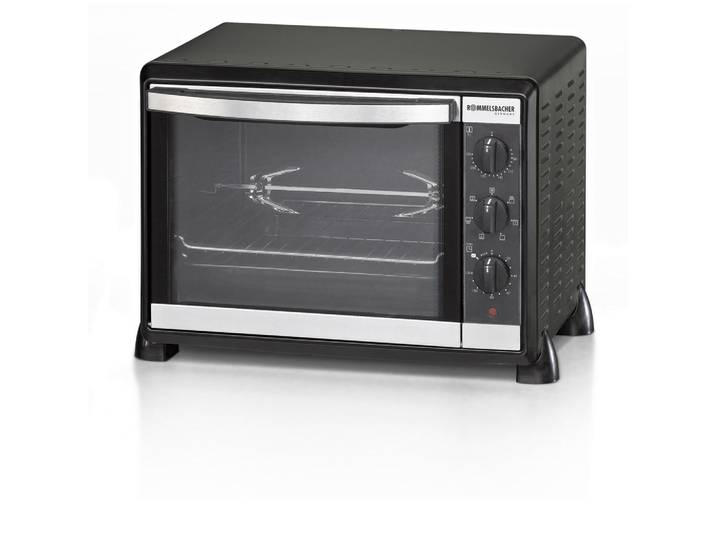 Rommelsbacher Minibackofen, Schwarzchrom, Metall, 48.5x34x39.5 cm, Grüner Punkt, RoHS, CE, herausnehmbares Krümelblech, Überhitzungsschutz, Timer, Cool-Touch-Gehäuse, akustisches Signal Ein-/Aus, Innenbeleuchtung, Küchengeräte, Sonstige Küchengeräte