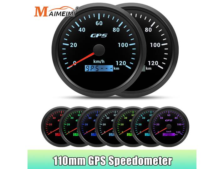 Compteur de vitesse GPS de jauge 110MM avec antenne GPS 120 km/h 200 km/h, rétro-éclairage 7 couleurs pour voiture bateau Marine 12V 24V