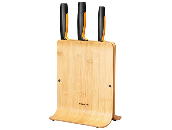 Fiskars Bloc à couteaux en bambou Functional Form avec 3 couteaux 4 Pièces