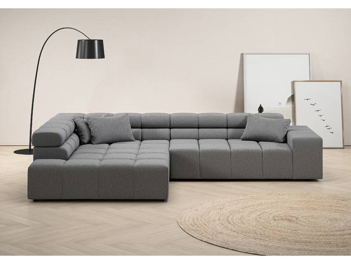 Ecksofa, Grau, 319x215 cm, Struktur & Luxus-Microfaser, Mit Kopfteilverstellung, Modern, Inosign