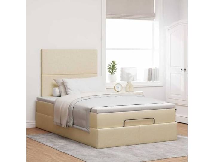 KTHLBRH Boxspringbett mit Matratze, Creme, 120 x 200 cm Taschenfedern, Stauraum, hydraulisch, inklusive Matratzenschoner