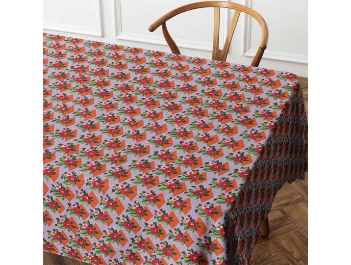 Nappe rectangulaire en coton, 140x235 cm, pattern fleuri lila