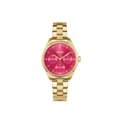 Multifunktionsuhr BOSS "SAGE SPORT", gold (goldfarben), Armbanduhren, Damen, Quarzuhr, Armbanduhr, Damenuhr, Edelstahlarmband, analog