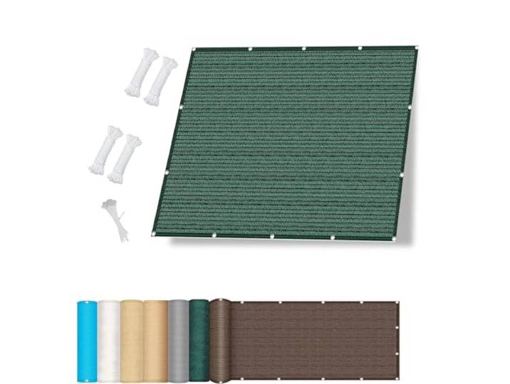 Schattennetz mit Ösen 3 x 3.8 m Windschutz Segel Baldachin Segeltuch mit Ösen HDPE Atmungsaktiv Wasserdurchlässig UV Schutz Ohne Bohren für Balkon Garten, Dunkelgrün