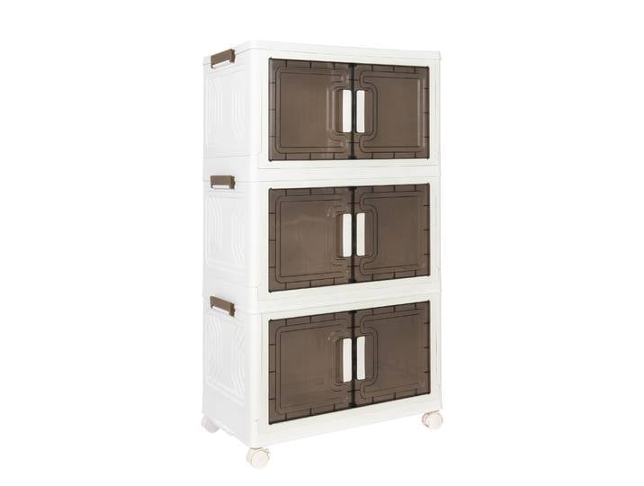 Aufbewahrungsbox faltbar mit Rollen 3er Set weiss/braun