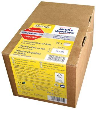 Avery Zweckform Versand Rollenetiketten, Papier, 54 x 101 mm, selbstklebend, weiß, 2640 Etiketten, 12 Rollen