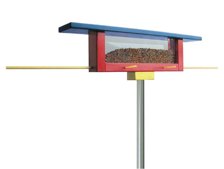 Vogelfutterstelle Langbank tät tat blau, rot, gelb, Designer tät-tat, B+B Martig-Imhof, 60x18x10 cm
