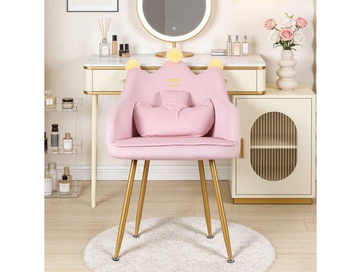 FLASIDU Fauteuil Salon Moderne Fauteuil Coiffeuse avec Pied Doré Fauteuil Rembourré en Velours Fauteuil pour Chambre Rose