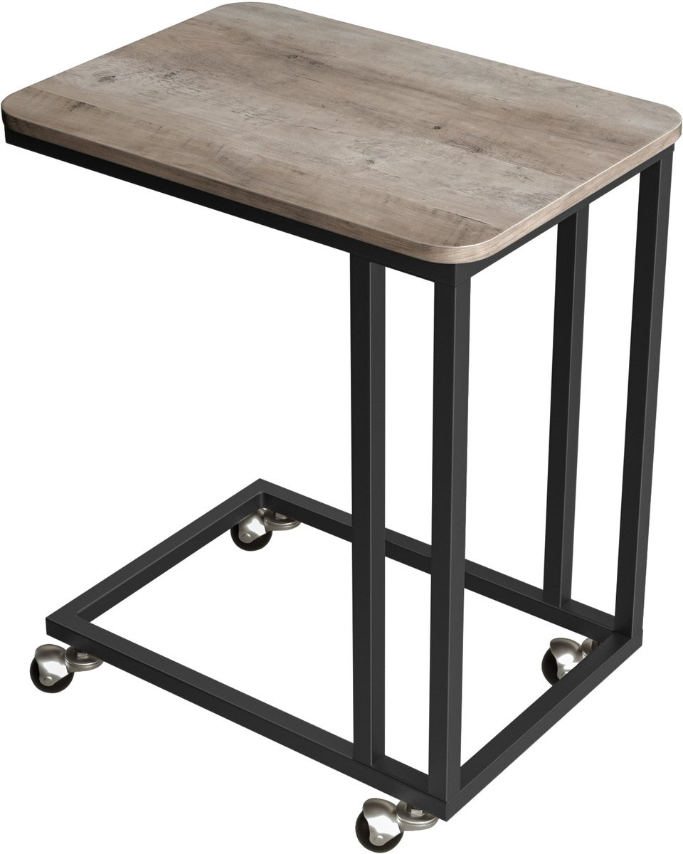 Vasagle Bijzettafel met wielen, C-vormige mobiele salontafel voor bank en laptop