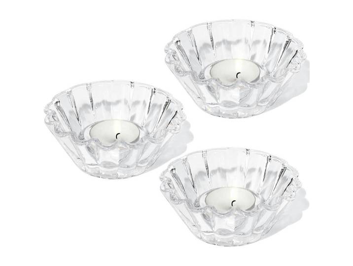 Teelichthalter Glas 3er Set Wellenmuster, Transparent, 4.5 cm, Dekoration, Kerzen & Kerzenhalter, Teelichthalter