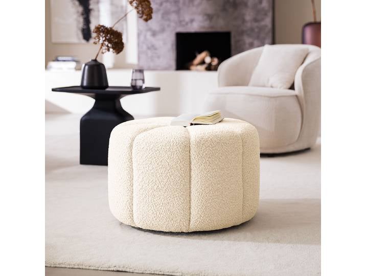 Pouf FORA 60cm Beige Teddy-Bouclé Stoff Bony: Beige