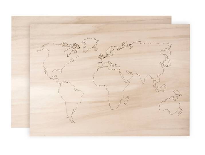 Rayher Holz-Weltkarte 2 Platten FSC 100% 42 × 29.7 × 0.4 cm