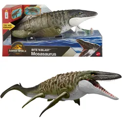 Jurassic World Rebirth Bite N Blast Mosasaurus Actionfigur und Mini-Dilophosaurus, Dinosaurier-Spielzeug
