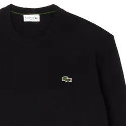 LACOSTE Herren Strickpullover, Merinowolle - Monochrome Carded Wool Jersey Crew Neck Sweater, Regular Fit Schwarz / S