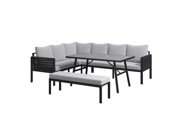 Ambia Garden Dining-Loungeset, Anthrazit, Grauweiss, Metall, Kunststoff, Textil, 4-teilig, Füllung: Kaltschaum,Kaltschaum, 240x185 cm, Gartenmöbel, Gartengarnituren, Gartenmöbel-Set