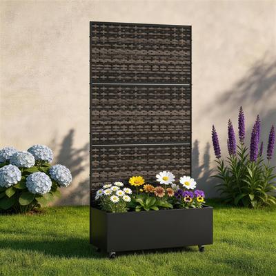 Uixe Rectangular Decorative Metal Privacy Screen with Planter Box Wheels