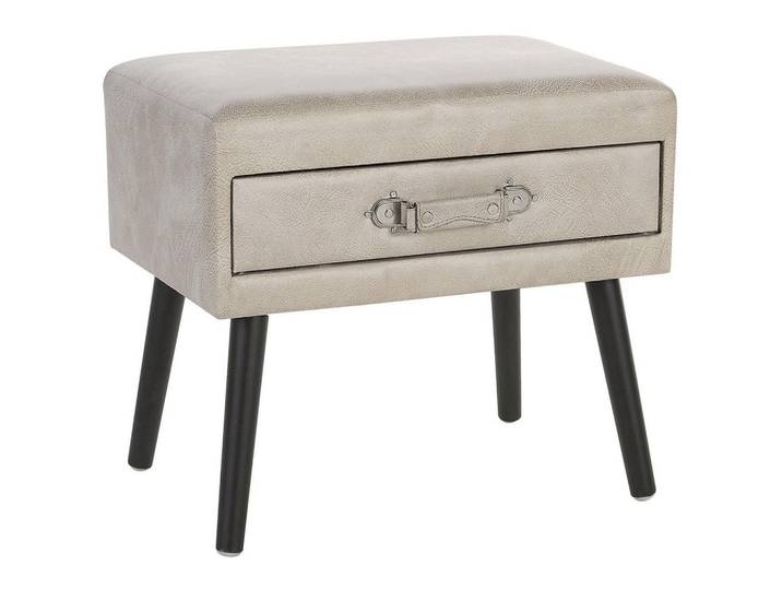 Beliani Nachttisch beige Kunstleder Eurostar, Schwarz, Beige, 50x46x35 cm, Schlafzimmer, Nachtkästchen
