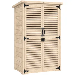 Outsunny Holz-Gartenschrank 2 Regale Asphaltdach abschließbare Lamellentüren 75x50x118 cm Natur