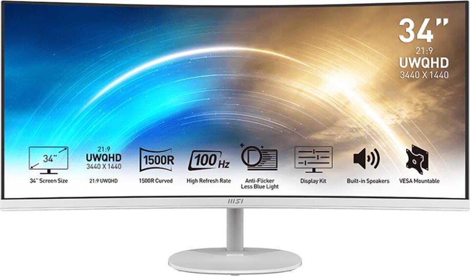 MSI Pro MP341CQW, 86,4 cm (34"), 3440 x 1440 Pixel, UltraWide Quad HD, 4 ms, Weiß