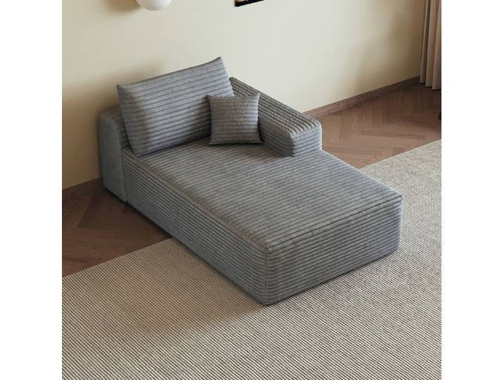 Maisentiel Canapé convertible 1 place avec méridienne droite gris velours côtelé 175 x 95 x 83 cm sans montage