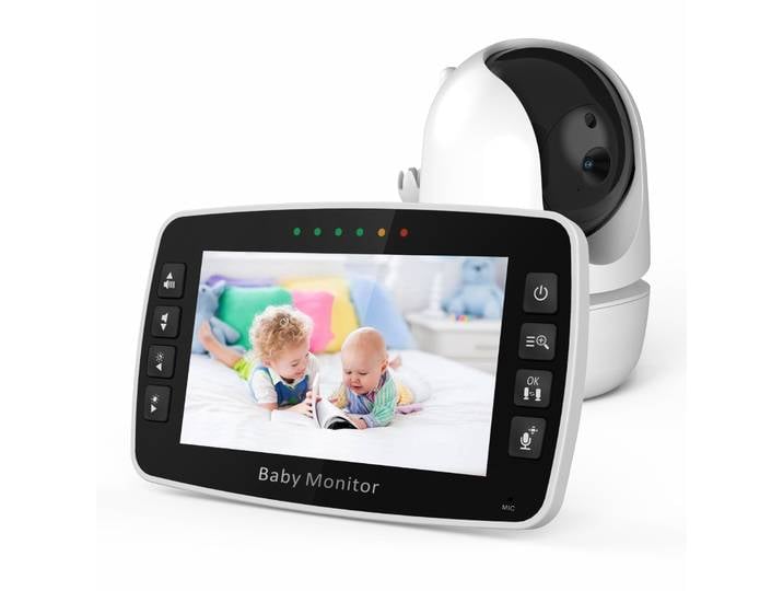 NOUVELLE : Moniteur bébé sans fil avec écran IPS 4,3 pouces, interphone PTZ, affichage de la température, caméra de surveillance à longue portée pour nounou