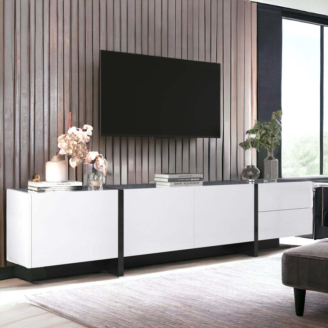 Brayden Studio Modern High-gloss Tv Cabinet - Media Unit With Storage White 190cm W x 45cm Hx35cm D