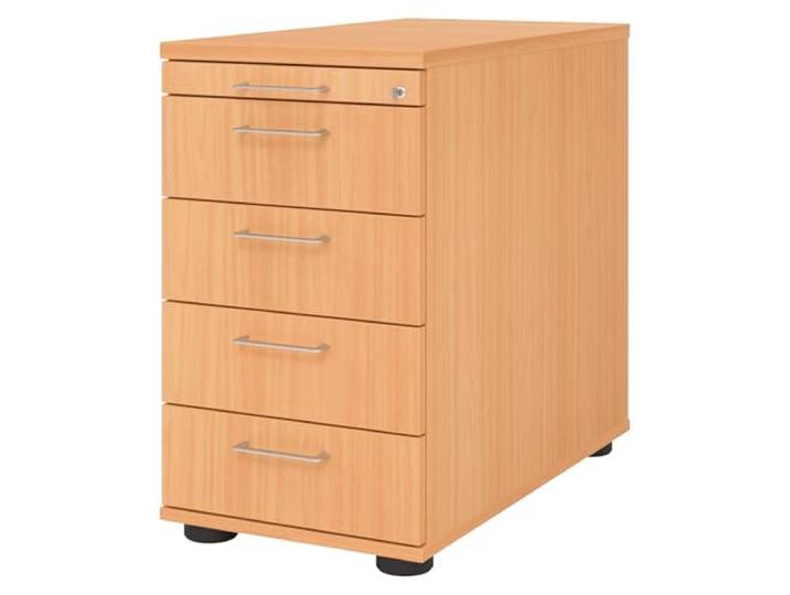 bümö Schreibtisch Schrank abschließbar, Schubladenschrank Holz in Buche, Container mit Schubladen - Schubladen Schrank Büro, Schreibtisch Container od. Schreibtisch Kommode mit Bügelgriffe