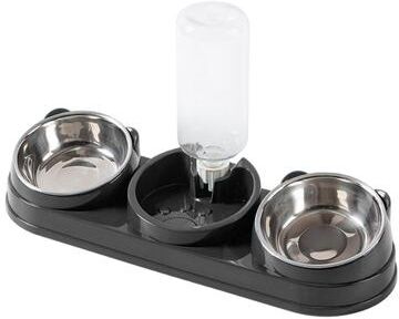 PetsAreLife 3 in 1 Triple Cat Bowl, Pet Food And Water Bowl, Tilted At 15 For Wet And Dry Food black