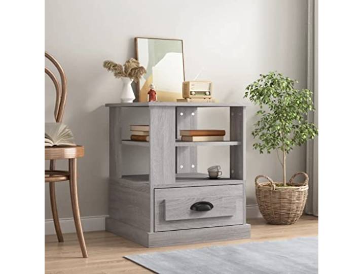 KLGBNCVE Beistelltisch Grau Sonoma 50x50x60 cm Holzwerkstoff 50x50x60 cm, Holzwerkstoff, Grau Sonoma, glatte Oberfläche, Stauraumfach, Montageanleitung inklusive