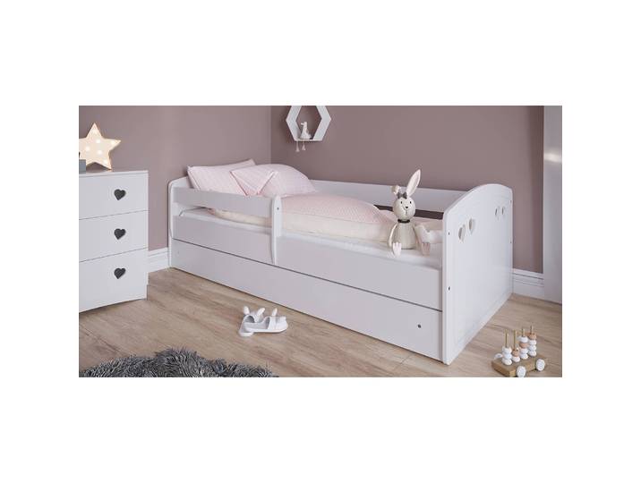 Lit enfant 80 x 160cm Avec sommier à lattes & matelas Blanc/Blanc
