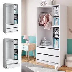 Vicco Kinderkleiderschrank Elmo 100 x 200 cm, Weiß, offen, Kinderzimmer, Faltboxen
