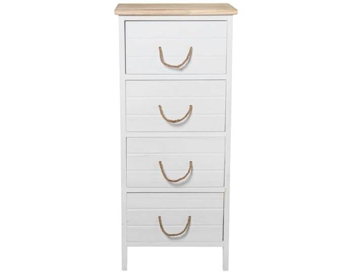 DRW Sifonier Kommode mit 4 Schubladen aus MDF und Deckel, Weiß und Natur, 40 x 30 x 91 cm