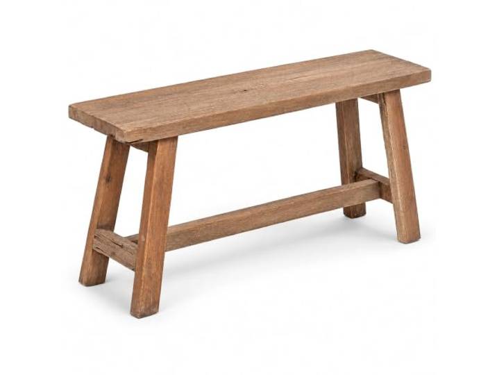 LEBENSwohnART GEMI Sitzbank, recyceltes Teakholz, Holzbank 90cm, Natural Rustikale Bankserie aus wiederverwendetem Massivholz für Flur, Essbereich und Wohnraum mit geradliniger Sitzfläche