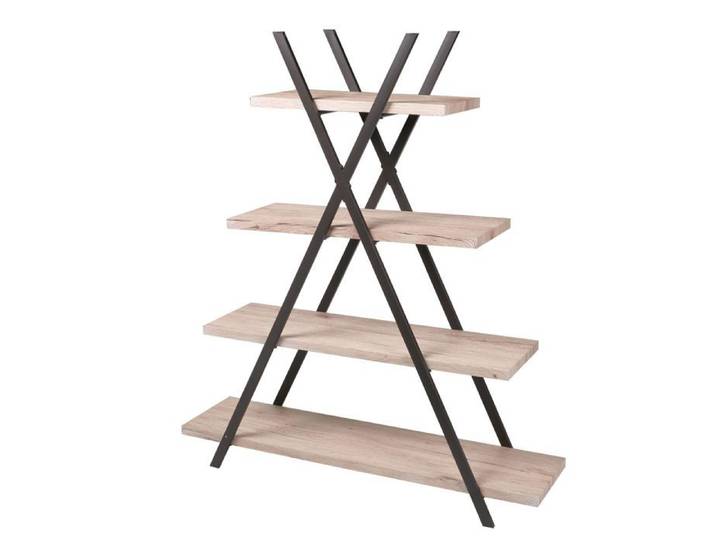 Etagère pyramide 4 étages - Dock - Style Industriel - Métal - Imitation chêne - L120 cm x l33 cm x H138 cm